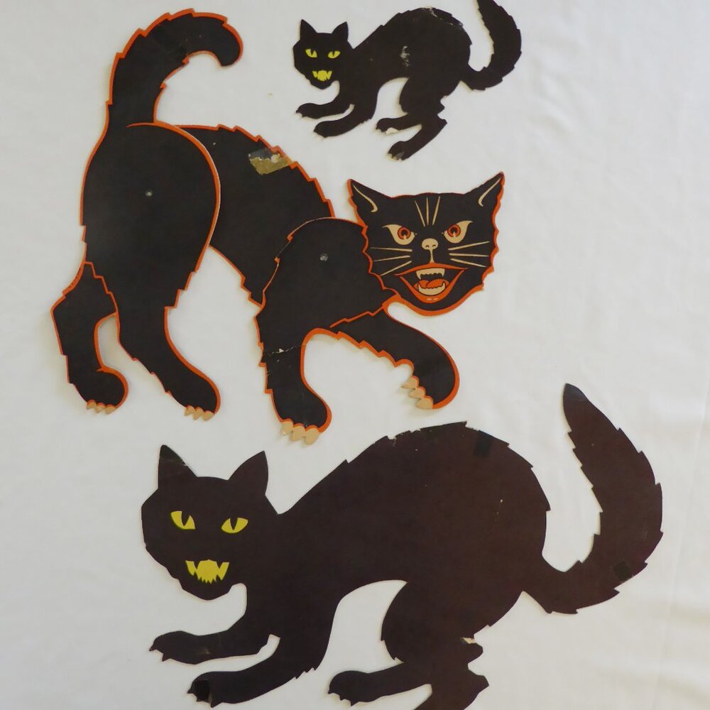 VINTAGE 1950’s HALLOWEEN BLACK CAT DIECUT DECORATIONS (USED) LOT OF 3 - Picture 13 of 13